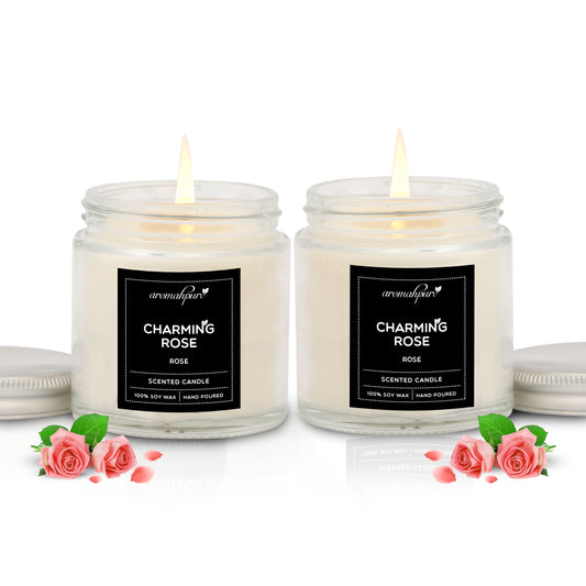 Aromahpure Soy Wax Screw Jar Candles, 55 Hours Burning Time Guaranteed (Rose, Rose)