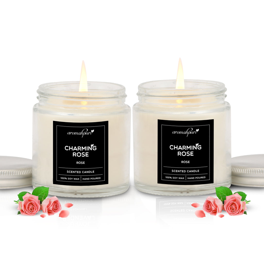 Aromahpure Silver Screw Jar Candle Rose Pack of 2