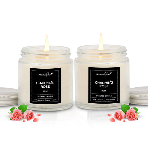 Aromahpure Silver Screw Jar Candle Rose Pack of 2