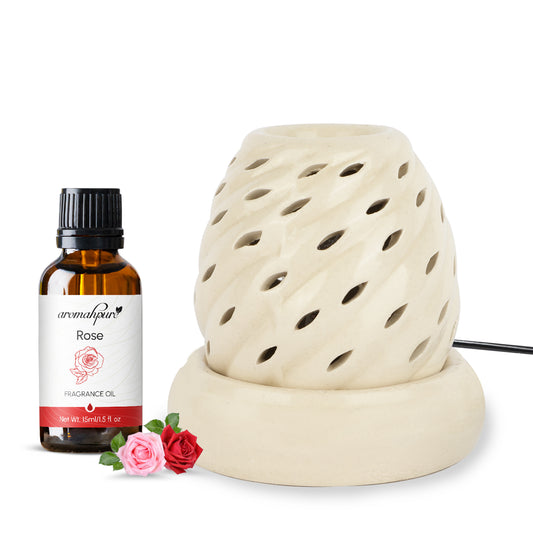 Brown Electric Ceramic Oval Diffuser with 15 ml Fragrance Oil ( Charming Rose )
