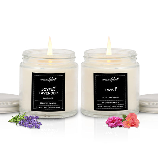 Aromahpure Soy Wax Screw Jar Candles, 55 Hours Burning Time Guaranteed (Lavender, Rose & Geranium)