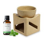 Brown Tealight Ceramic Square with Bowl Design Diffuser with 15 ml Fragrance Oil (Peppermint Sensation)