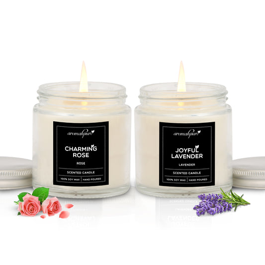Aromahpure Soy Wax Jar Candles, 55 Hours Burning Time Guaranteed (Rose, Lavender)