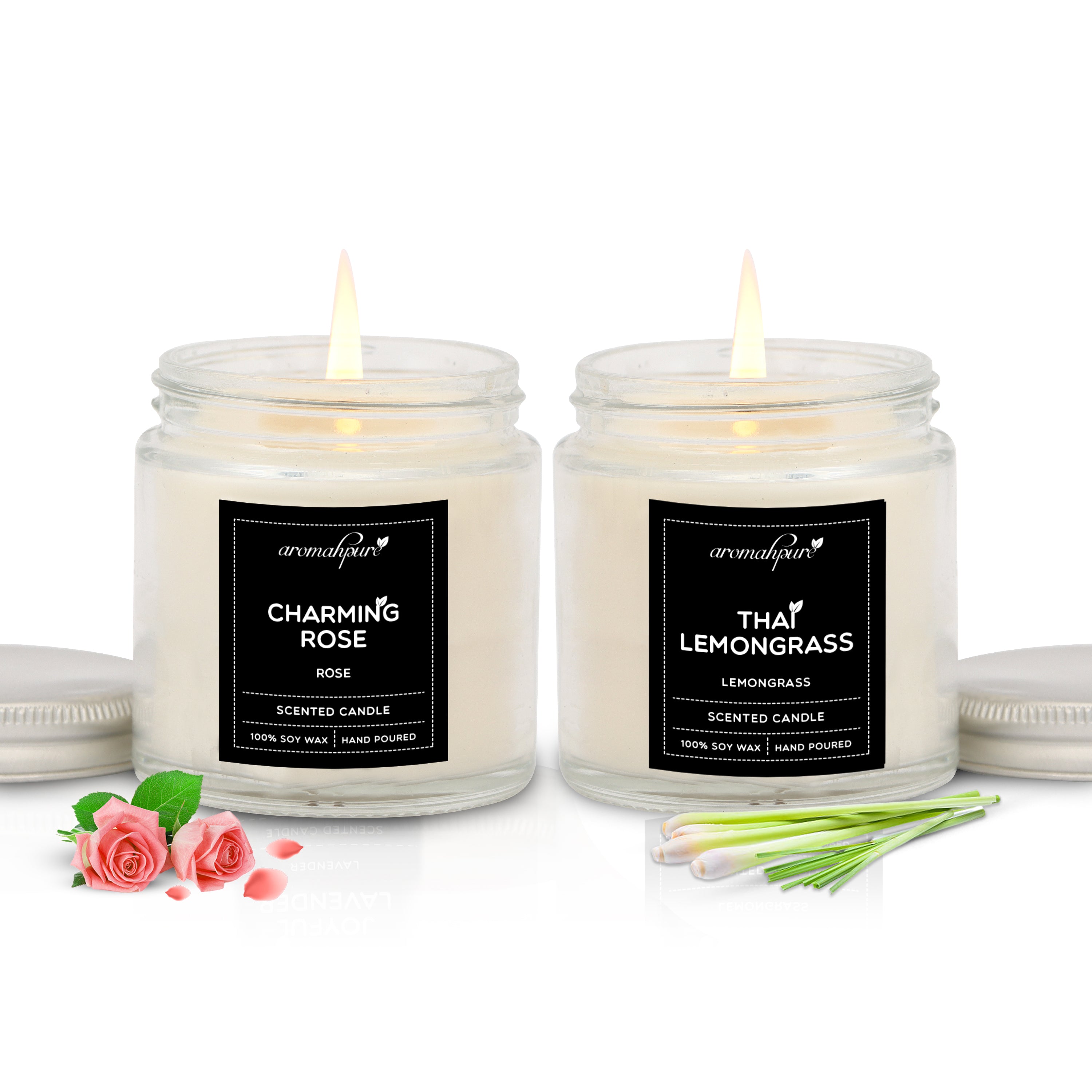 Aromahpure Silver Screw Jar Candle Rose & Lemongrass Pack of 2