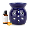 Aromahpure Blue Tealight Ceramic Floral Design Diffuser with 15 ml Fragrance Oil (Zesty Orange)+ Scented Tealight Candle (Pack of 20)