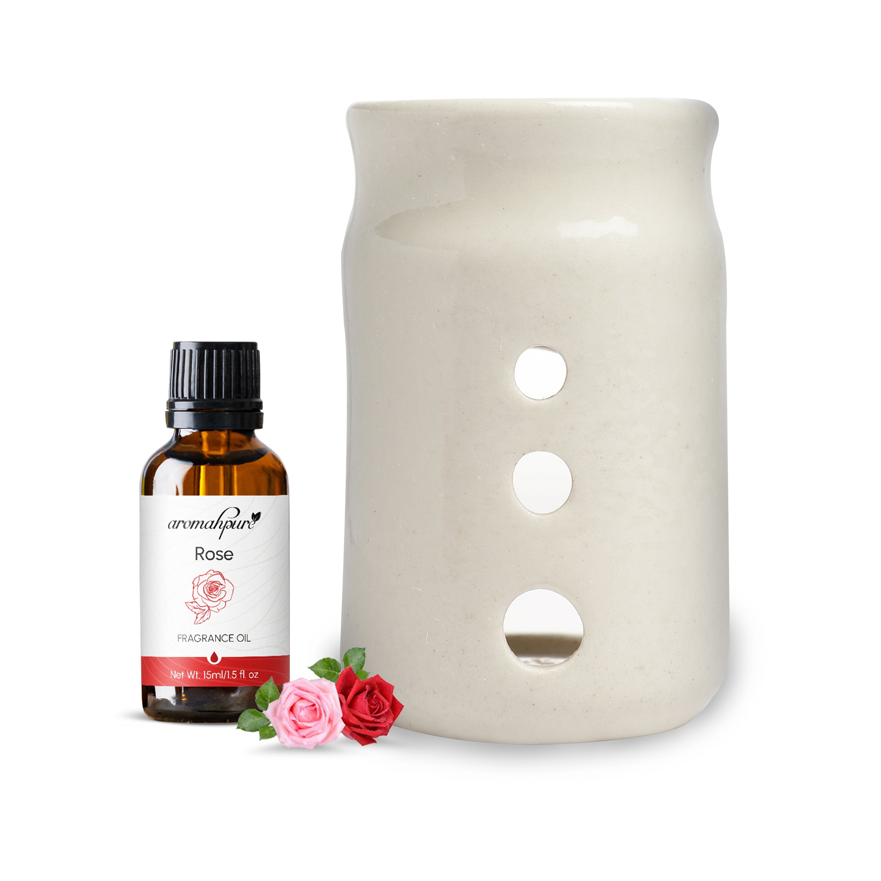 White Tealight Ceramic Cylindrical with Dots Design Diffuser (Charming Rose) + Scented Tealight Candle Pack of 20 - product image