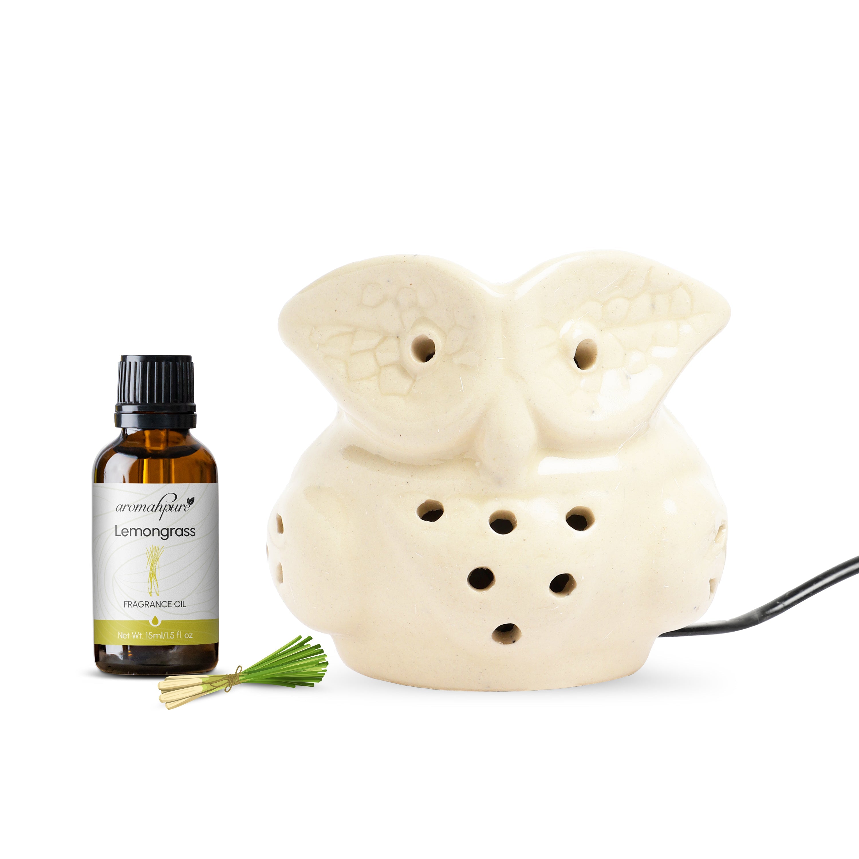 Brown Electric Ceramic Owl Design Diffuser with 15 ml Fragrance Oil ( Thai Lemongrass )