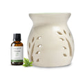 White Tealight Ceramic Leaves Design Diffuser with 15 ml Fragrance Oil (Natural Citronella)