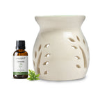 White Tealight Ceramic Leaves Design Diffuser with 15 ml Fragrance Oil (Natural Citronella)