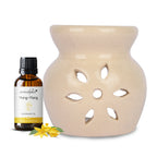 White Tealight Ceramic Floral Design Diffuser with 15 ml Fragrance Oil (Ylang Ylang Secret)