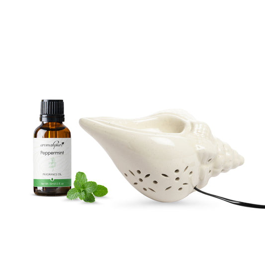 White Electric Ceramic Shell Diffuser with 15 ml Fragrance Oil ( Peppermint Sensation )