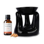 Black Tealight Ceramic Hand Design Diffuser (White Sandalwood) + Scented Tealight Candle Pack of 20 - product image