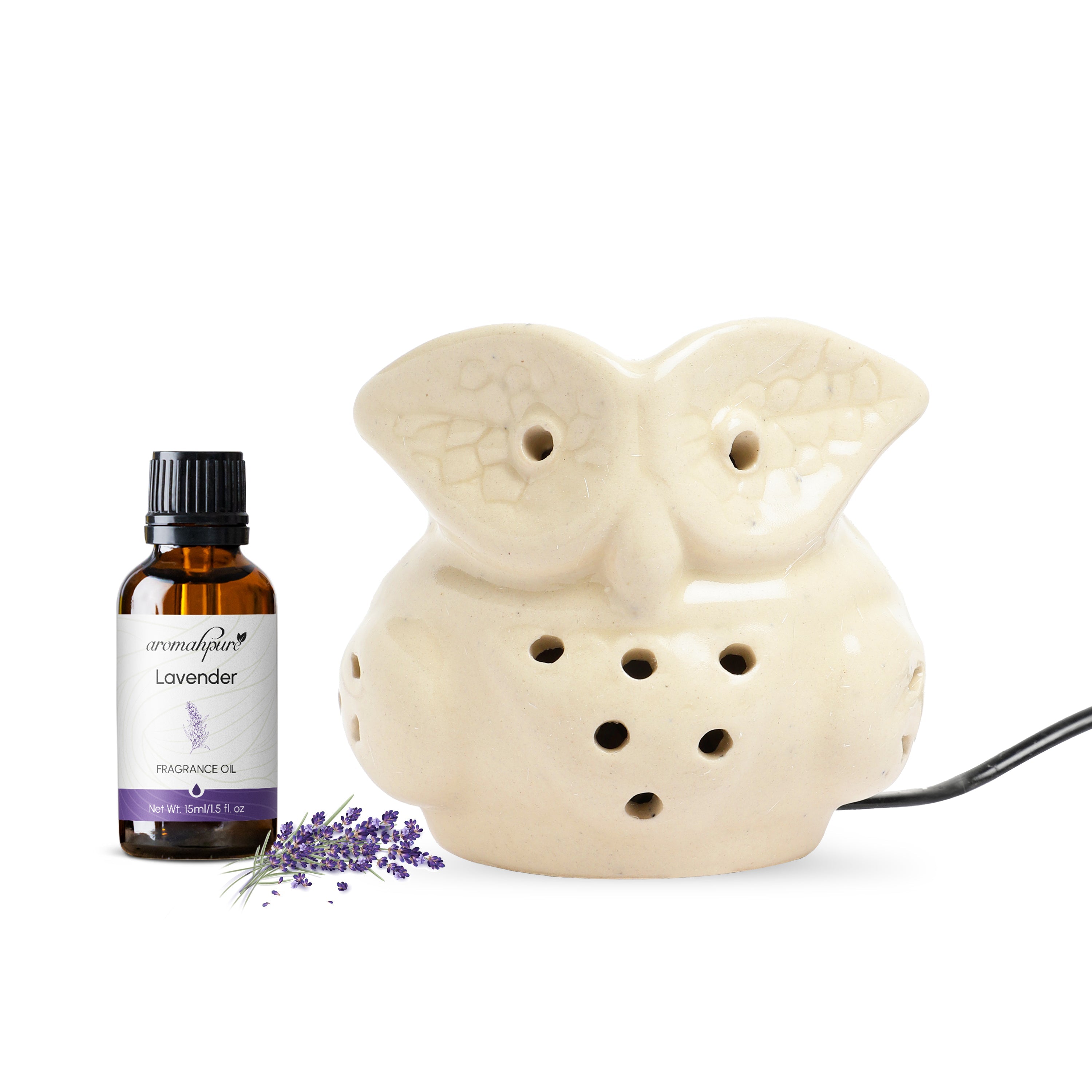Brown Electric Ceramic Owl Design Diffuser with 15 ml Fragrance Oil (Joyful Lavender)