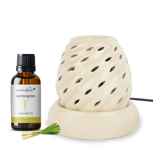 Brown Electric Ceramic Oval Diffuser with 15 ml Fragrance Oil ( Thai Lemongrass )