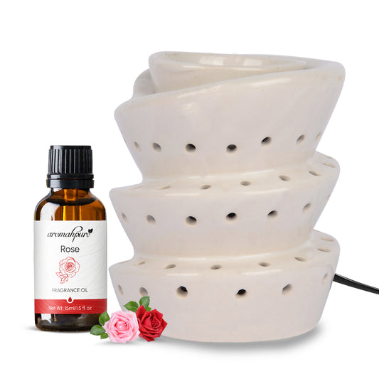 White Electric Ceramic Spiral Diffuser with 15 ml Fragrance Oil ( Charming Rose )