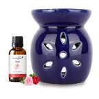 Blue Tealight Ceramic Floral Design Diffuser with 15 ml Fragrance Oil (Charming Rose)