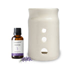 White Tealight Ceramic Cylindrical with Dots Design Diffuser with 15 ml Fragrance Oil (Joyful Lavender)