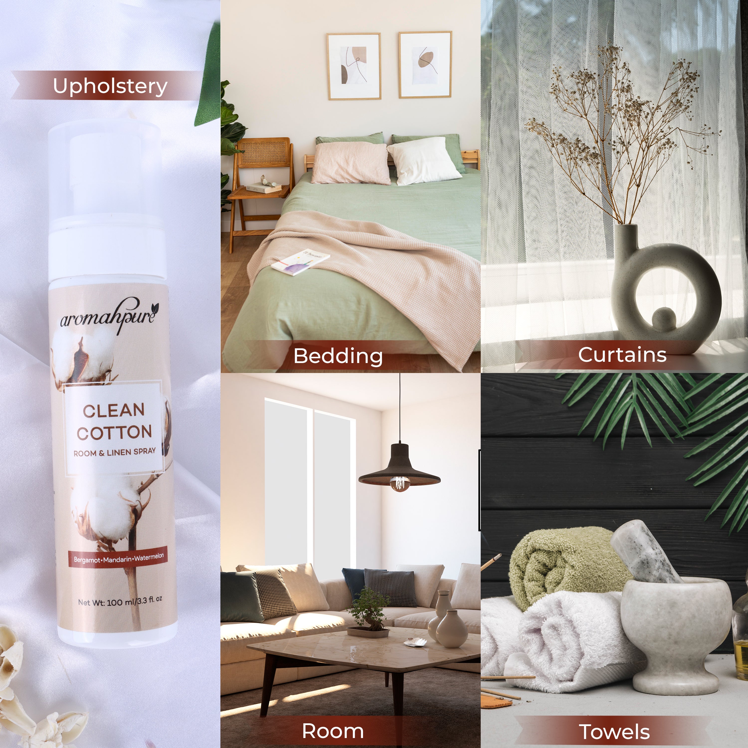 Aromahpure Linen Spray Clean Cotton fragrance notes