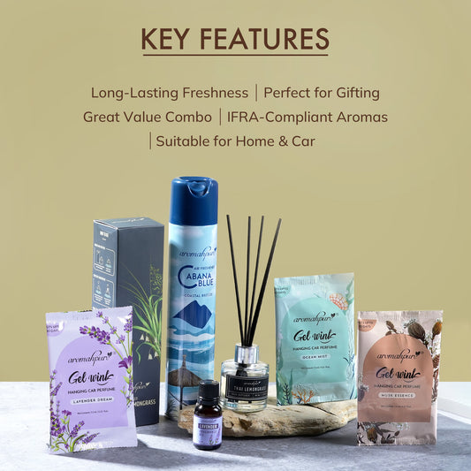 Aromahpure 4 in 1 Fragrance Essentials Combo | Multi Format Fragrance Set for Home and Car