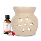 White Tealight Ceramic Floral Design Diffuser with 15 ml Fragrance Oil (Charming Rose)
