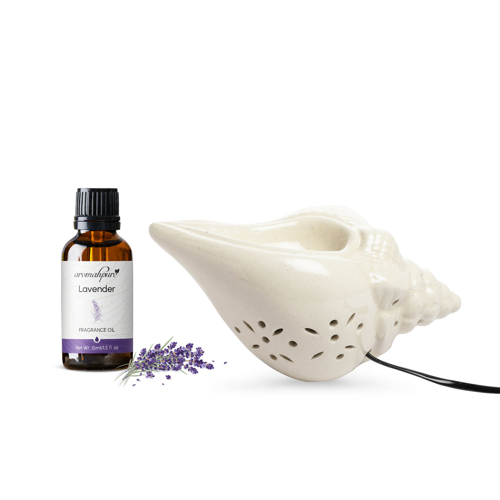 White Electric Ceramic Shell Design Diffuser with 15 ml Fragrance Oil ( Joyful Lavender )