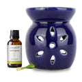 Blue Tealight Ceramic Floral Design Diffuser with 15 ml Fragrance Oil (Thai Lemongrass)