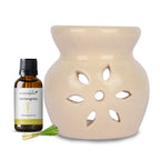 White Tealight Ceramic Floral Design Diffuser with 15 ml Fragrance Oil (Thai Lemongrass)