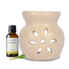 White Tealight Ceramic Floral Design Diffuser with 15 ml Fragrance Oil (Thai Lemongrass)