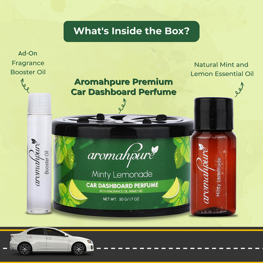 Aromahpure Dashboard Car Perfume with 50 ML Miniature Fragrance Oil (Oud Essence, Minty Lemonade)