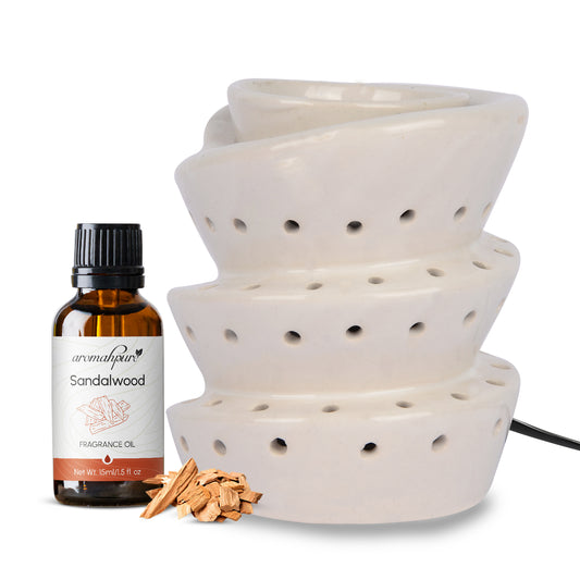White Electric Ceramic Spiral Diffuser with 15 ml Fragrance Oil ( White Sandalwood )