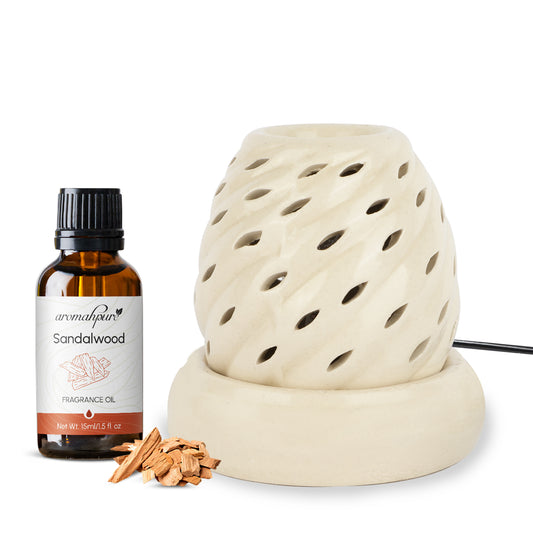 Brown Electric Ceramic Oval Diffuser with 15 ml Fragrance Oil ( White Sandalwood )