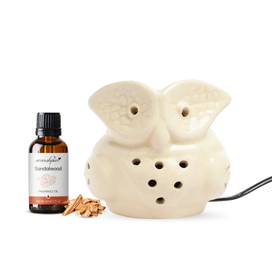 Brown Electric Ceramic Owl Diffuser with 15 ml Fragrance Oil ( White Sandalwood )