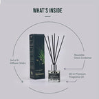 60 ml Reed Diffuser - Reusable glass container, set of 6 sticks & 60 ml fragrance oil