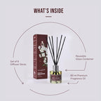 60 ml White Jasmine Reed Diffuser - Reusable glass container, set of 6 sticks & 60 ml fragrance oil