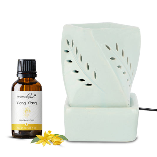 Aromahpure Sky Blue Electric Ceramic Twist Diffuser with 15 ml Fragrance Oil ( Ylang Ylang Secret )
