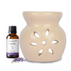 White Tealight Ceramic Floral Design Diffuser with 15 ml Fragrance Oil (Joyful Lavender)