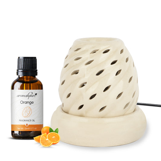 Brown Electric Ceramic Oval Diffuser with 15 ml Fragrance Oil ( Zesty Orange )
