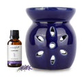 Blue Tealight Ceramic Floral Design Diffuser (Joyful Lavender) + Scented Tealight Candle Pack of 20 - product image