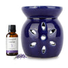 Aromahpure Blue Tealight Ceramic Floral Design Diffuser with 15 ml Fragrance Oil (Joyful Lavender)+ Scented Tealight Candle (Pack of 20)