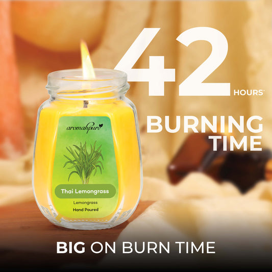 Aromahpure Soy Wax Big Octa Jar Candle, 84 Hours Burning Time Guaranteed (Vanilla Fantasy, Thai Lemongrass)