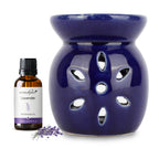 Blue Tealight Ceramic Floral Design Diffuser with 15 ml Fragrance Oil (Joyful Lavender)