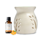White Tealight Ceramic Leaves Design Diffuser with 15 ml Fragrance Oil (Zesty Orange)