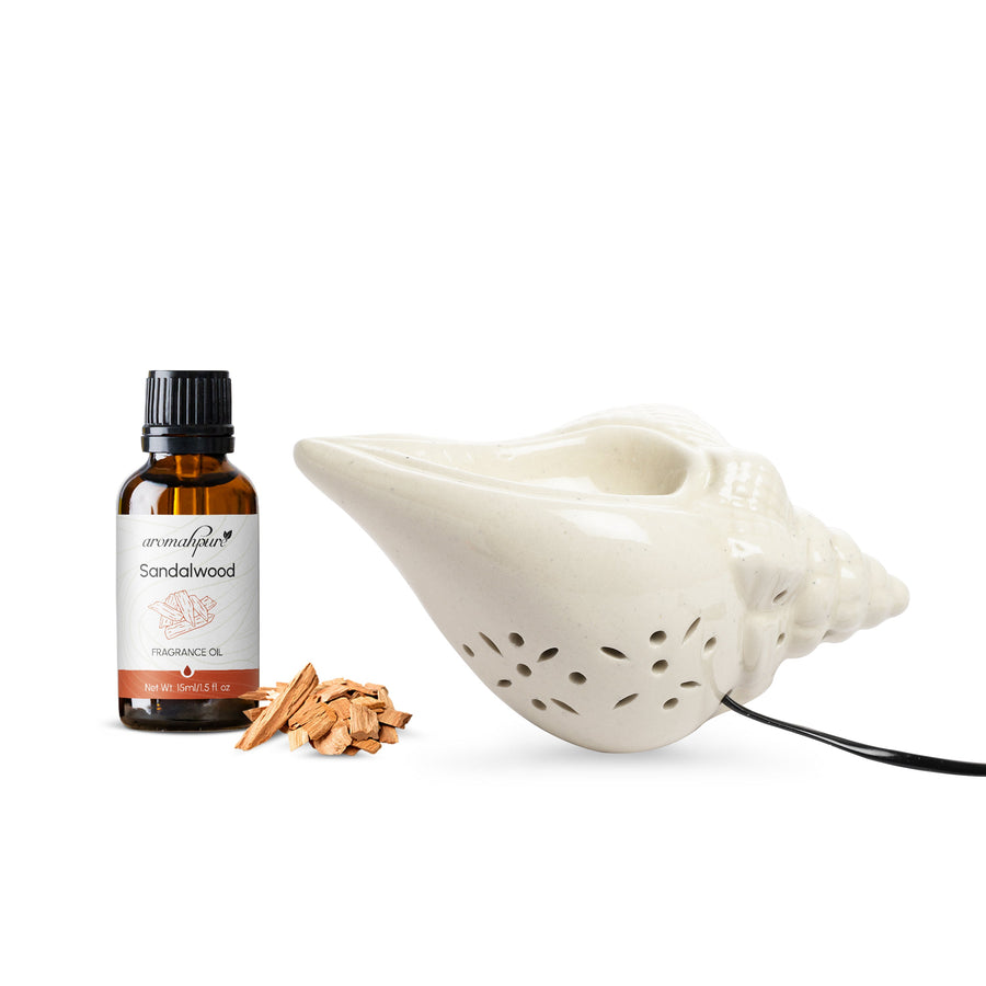 White Electric Ceramic Shell Design Diffuser with 15 ml Fragrance Oil ( White Sandalwood )