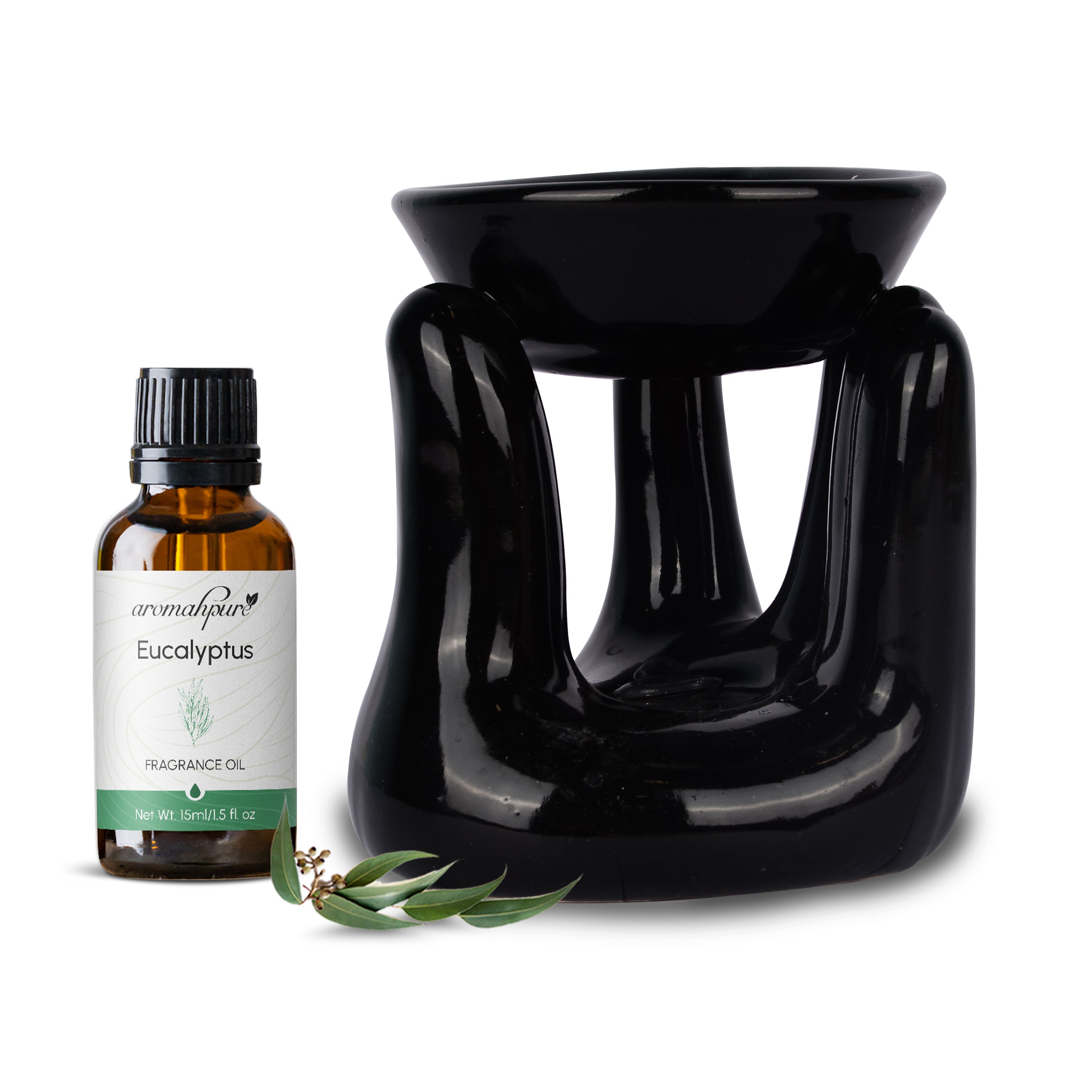 Black Tealight Ceramic Hand Design Diffuser (Eucalyptus Breeze) + Scented Tealight Candle Pack of 20 - product image