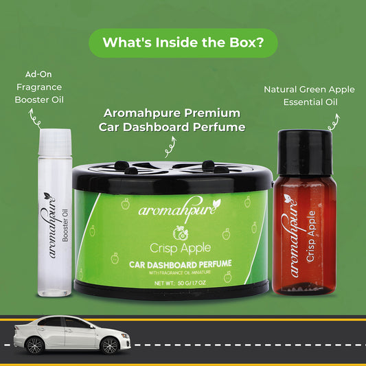 Aromahpure Dashboard Car Perfume with 50 ML Miniature Fragrance Oil (Vanilla, Greenapple)