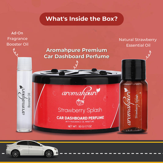 Aromahpure Dashboard Car Perfume with 50 ML Miniature Fragrance Oil (Frangipani, Strawberry)