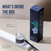 Aromahpure Premium Reed Diffuser | Aqua | 60 ML with 4 Fiber Reed Sticks Long Lasting Upto 35 Days | Room Freshener for Bedroom, Washroom, Office | Toxin Free, Aromatherapy, Stress Relief