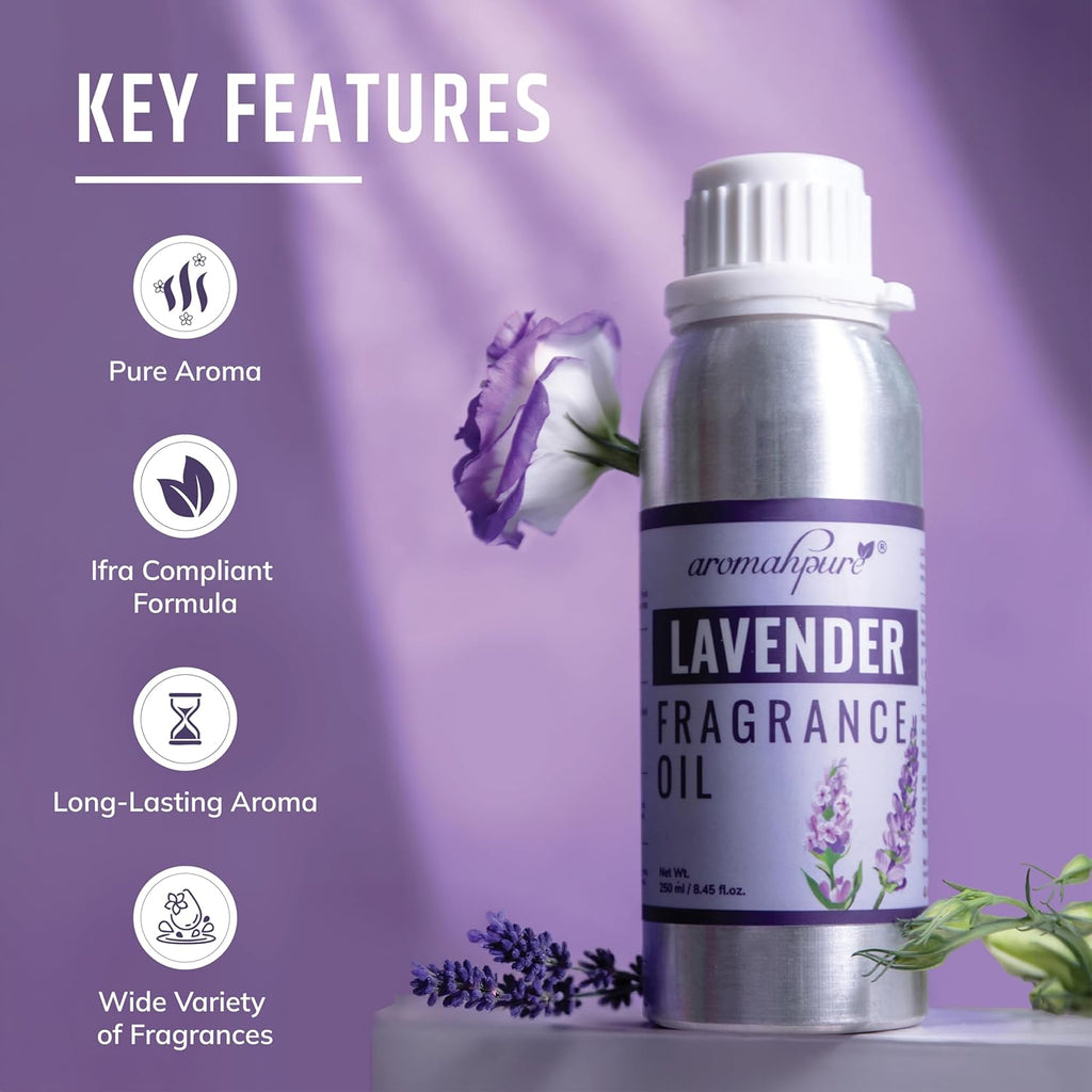 Aromatherapy lavender fragrance oil bottle with key features