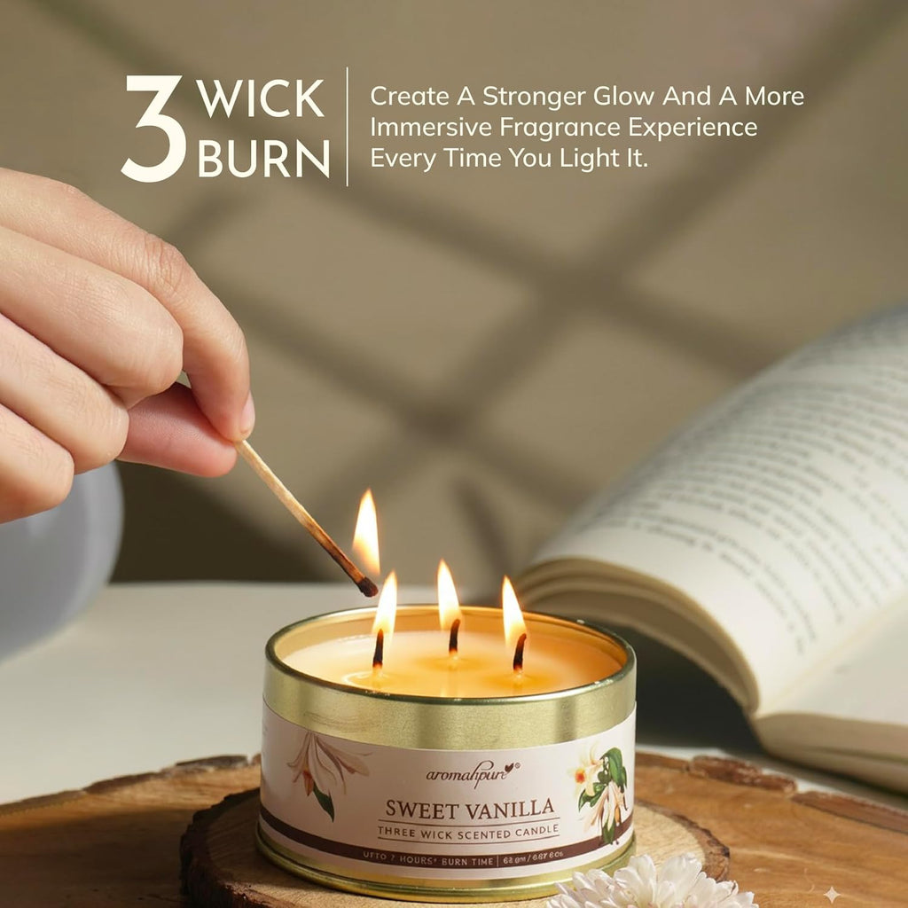 3 Wick Burn Scented Candle Vanilla