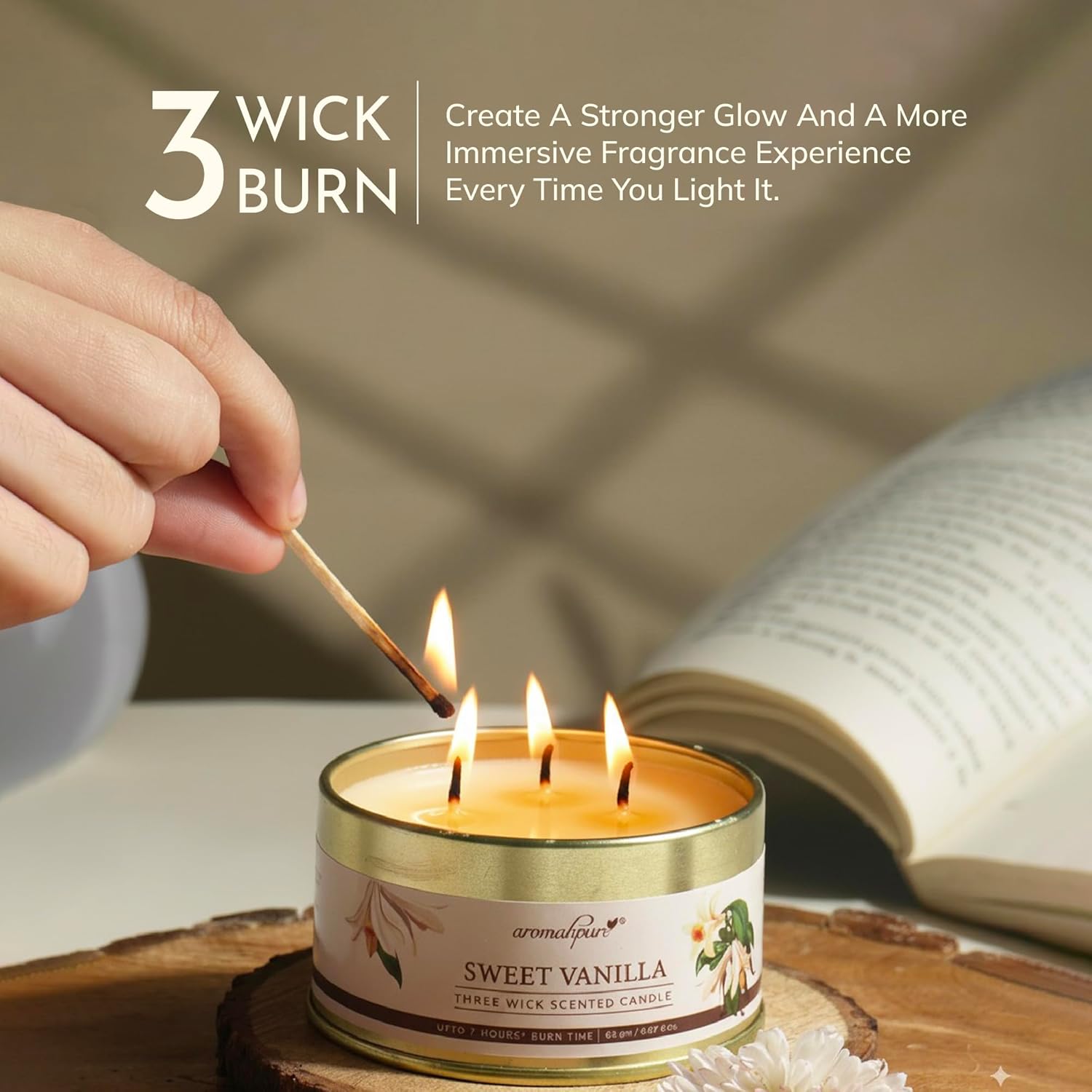 3 Wick Burn Scented Candle Vanilla